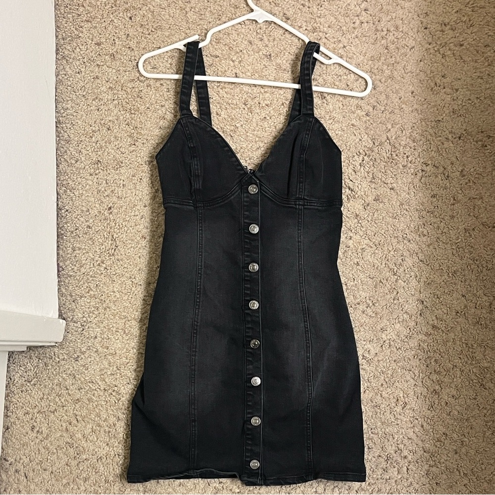 Forever 21 Black Button-Front Denim Mini Dress